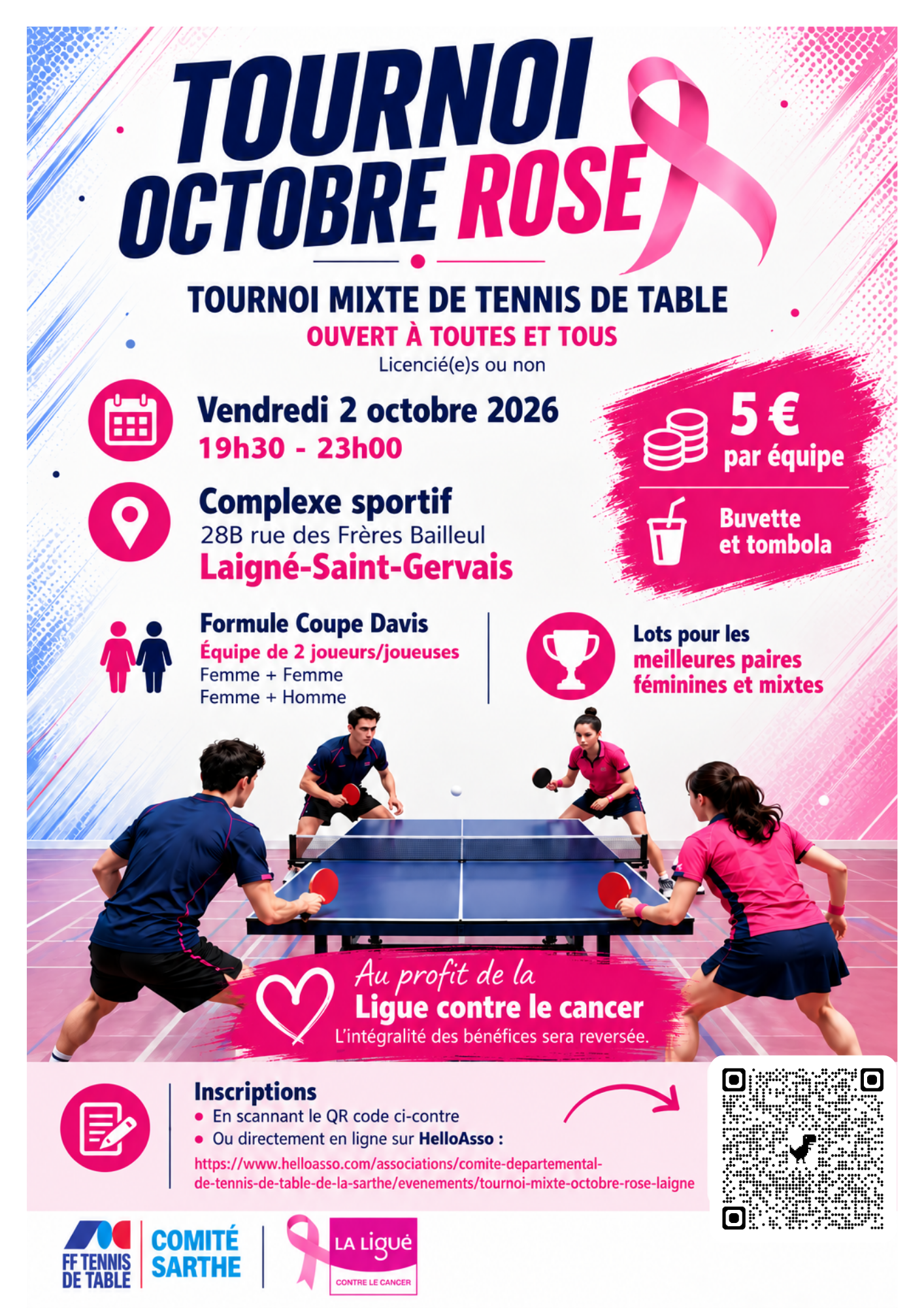 🏓 TOURNOI OCTOBRE ROSE À LAIGNÉ-SAINT-GERVAIS 🎀