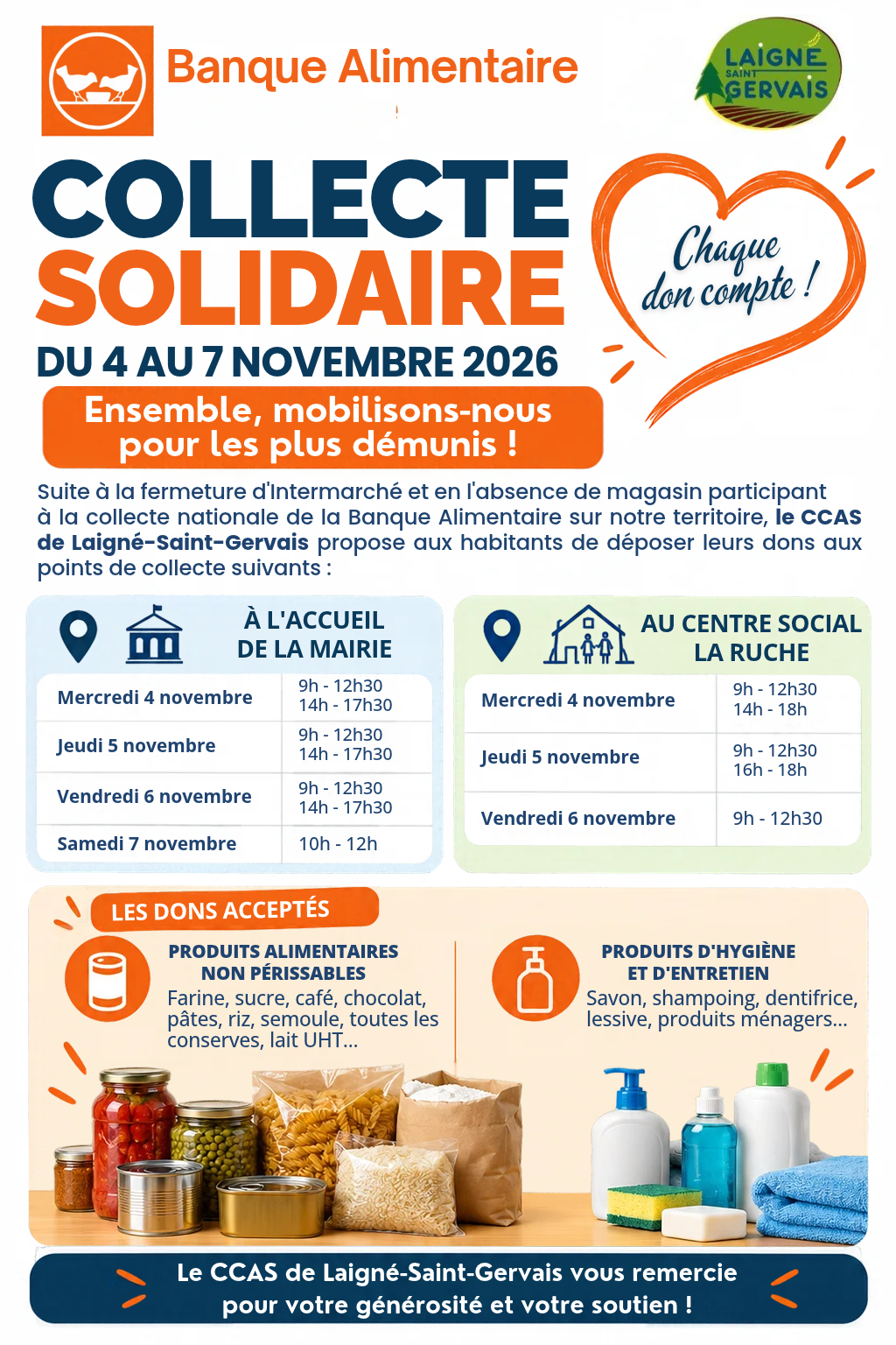 🧡 COLLECTE SOLIDAIRE POUR LA BANQUE ALIMENTAIRE