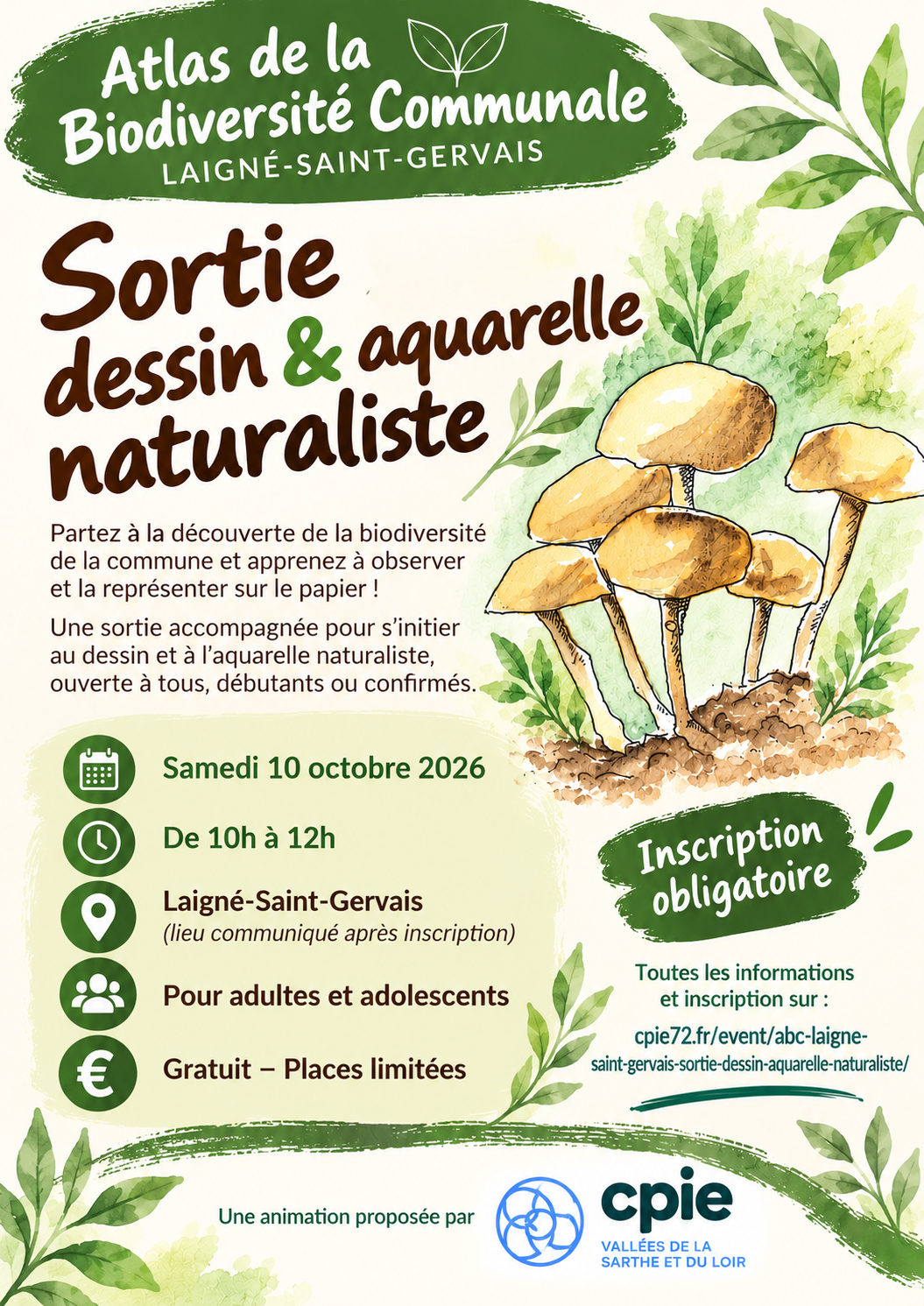 Sortie dessin & aquarelle naturaliste – Atlas de la Biodiversité Communale